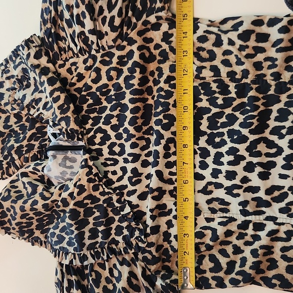 Ganni Leopard Print Puff Sleeve Collar Dress Size 4 - Picture 11 of 12